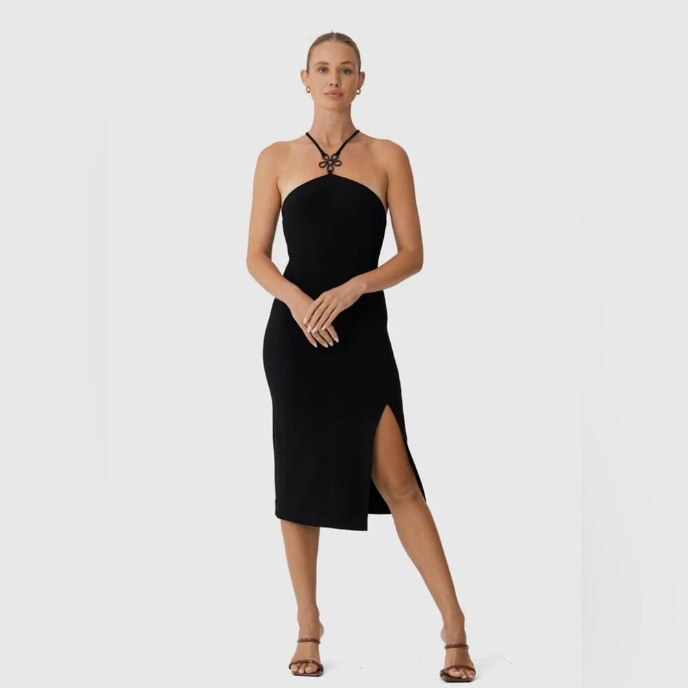 NWT Finders Keepers Nellie Halter Black Midi Dress With Slit Size 6 (AUS10)